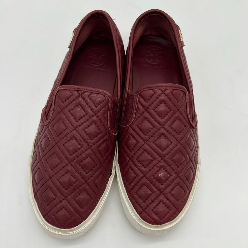 Tory Burch Womens Quilted Slip-On Sneakers Burgundy Wine Size 9 - Picture 2 of 14